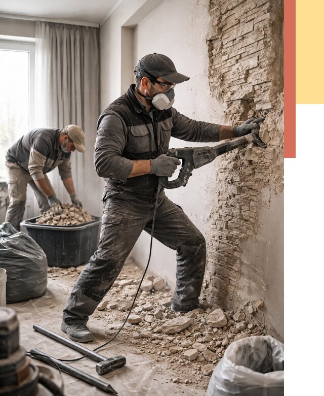 Демонтаж декоративного камня в Переславле-Залесском от 1505 руб/м² — быстро и недорого | ОТДЕЛОЧНИК-Прс