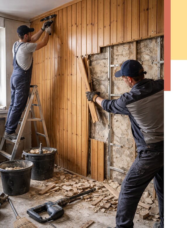 Демонтаж вагонки со стен в Переславле-Залесском от 1505 руб. — снятие, удаление, срочно | ОТДЕЛОЧНИК-Прс