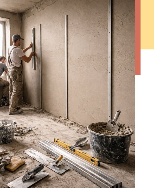 Штукатурка стен по маякам в Переславле-Залесском от 5708 руб./м² — выравнивание под ключ | ОТДЕЛОЧНИК-Прс