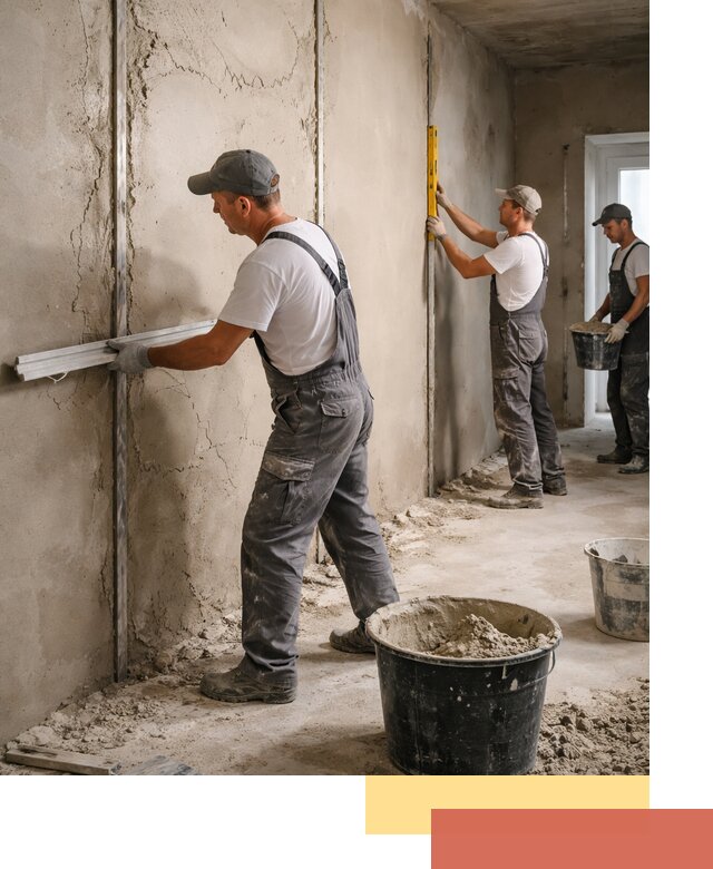 Штукатурка стен по маякам в Переславле-Залесском — точная и ровная поверхность