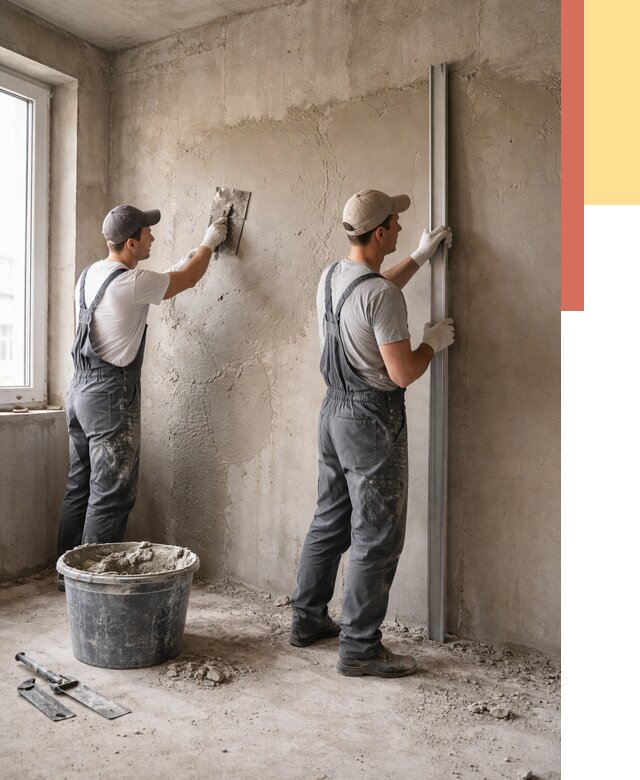 Штукатурка бетонных стен в Переславле-Залесском от 4671 руб/м² — качественно и быстро | ОТДЕЛОЧНИК-Прс