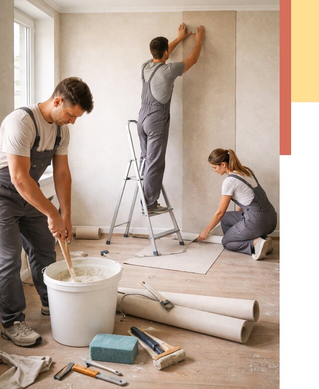 Оклейка стен обоями в Переславле-Залесском от 3633 руб/м2 — быстро и недорого | ОТДЕЛОЧНИК-Прс