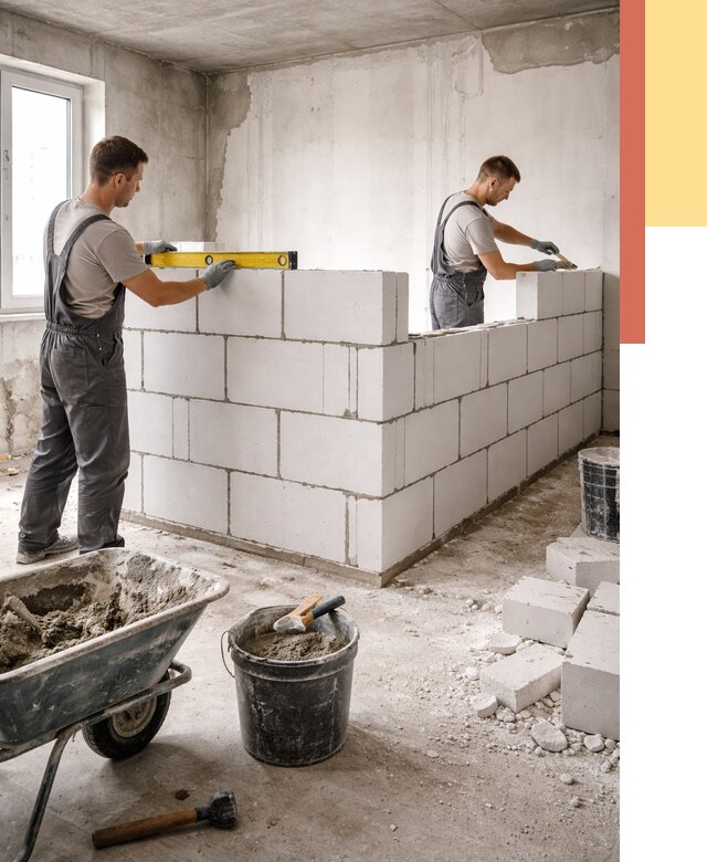 Кладка перегородок из ПГП в Переславле-Залесском от 2595 руб./м2 — монтаж и возведение под ключ | ОТДЕЛОЧНИК-Прс