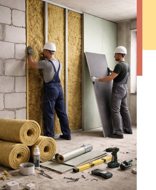 Шумоизоляция перегородок из блоков в Переславле-Залесском от 1920 руб./м² — быстро и недорого | ОТДЕЛОЧНИК-Прс