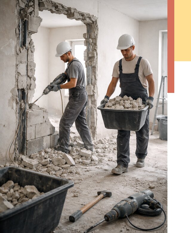 Демонтаж блоковых перегородок в Переславле-Залесском от 3892 руб. — быстро и недорого | ОТДЕЛОЧНИК-Прс