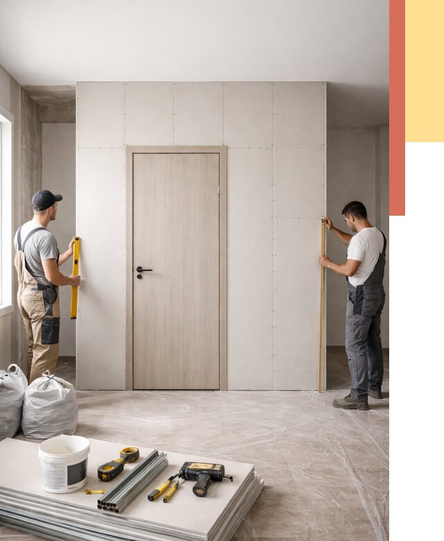 Перегородка из гипсокартона с дверью в Переславле-Залесском от 4671 руб. под ключ | ОТДЕЛОЧНИК-Прс