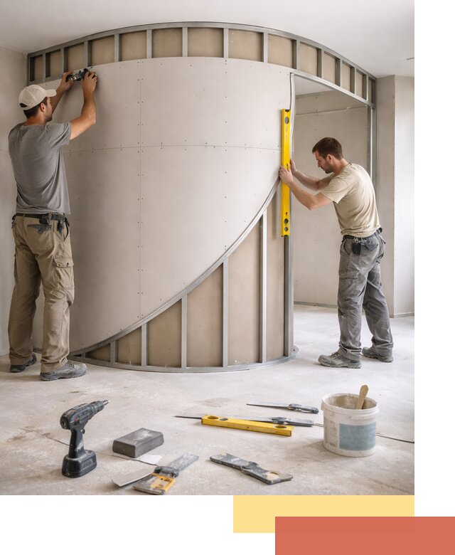 Радиусная перегородка из гипсокартона в Переславле-Залесском под ключ