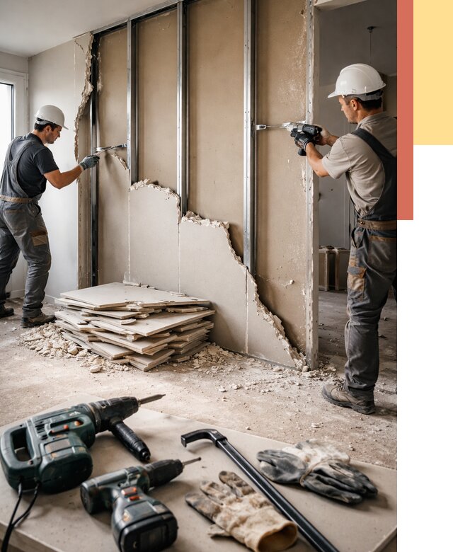 Демонтаж перегородки из гипсокартона в Переславле-Залесском от 1245 руб. быстро и недорого | ОТДЕЛОЧНИК-Прс