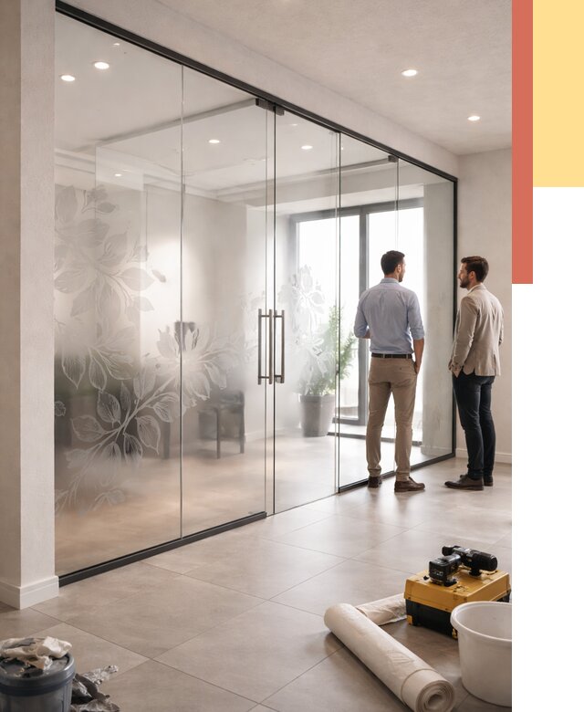 Стеклянные перегородки с рисунком в Переславле-Залесском от 12974 руб. монтаж и нанесение | ОТДЕЛОЧНИК-Прс