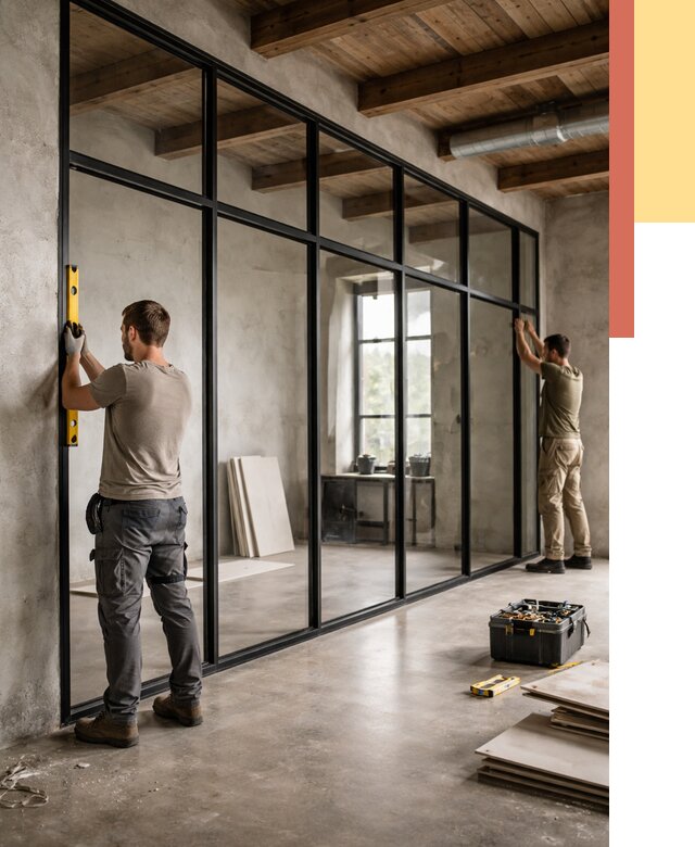 Стеклянные перегородки лофт в Переславле-Залесском от 10898 руб. под ключ | ОТДЕЛОЧНИК-Прс