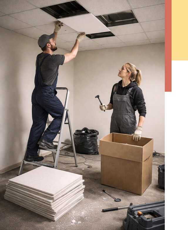 Демонтаж потолочной плитки в Переславле-Залесском от 4671 руб. быстро и недорого | ОТДЕЛОЧНИК-Прс