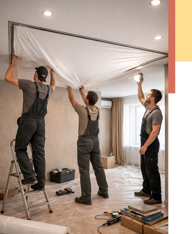 Монтаж ПВХ натяжного потолка в Переславле-Залесском от 3633 руб. под ключ | ОТДЕЛОЧНИК-Прс