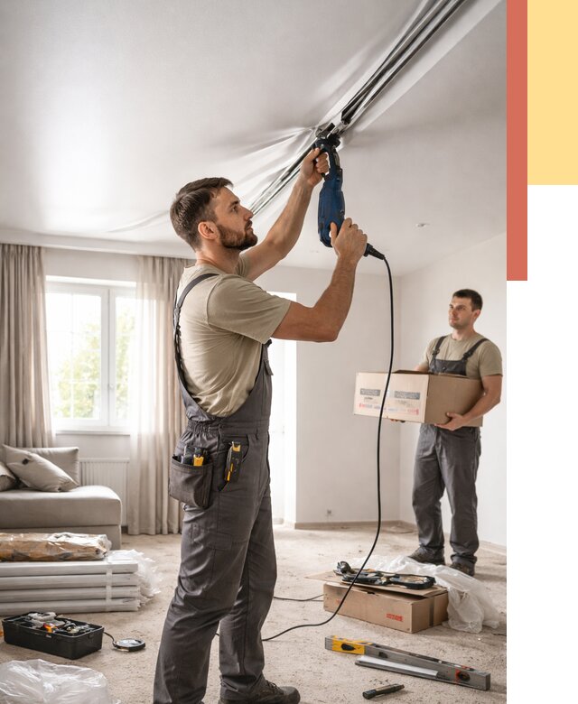 Монтаж сатинового натяжного потолка в Переславле-Залесском от 3633 руб. | Быстро, недорого — ОТДЕЛОЧНИК-Прс