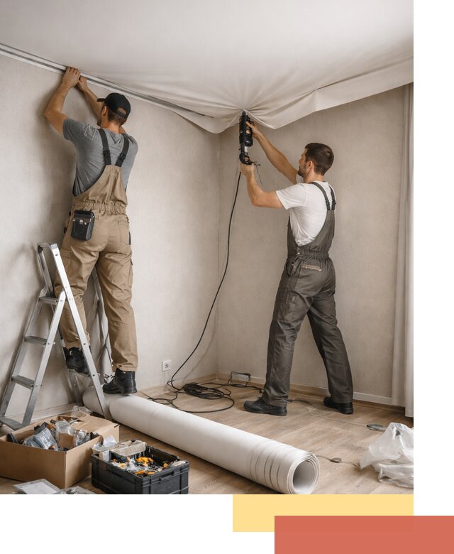 Монтаж цветного натяжного потолка в Переславле-Залесском за один день