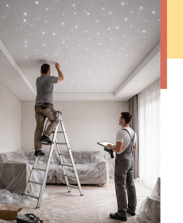 Монтаж натяжного потолка «звездное небо» в Переславле-Залесском от 6746 руб. | ОТДЕЛОЧНИК-Прс