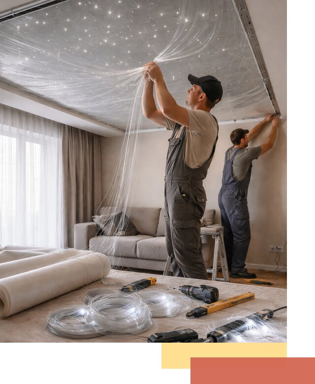 Монтаж натяжного потолка «Звездное небо» в Переславле-Залесском