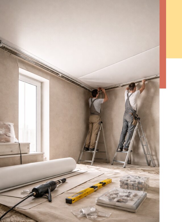 Монтаж натяжного потолка в спальне в Переславле-Залесском от 3944 руб. под ключ | ОТДЕЛОЧНИК-Прс