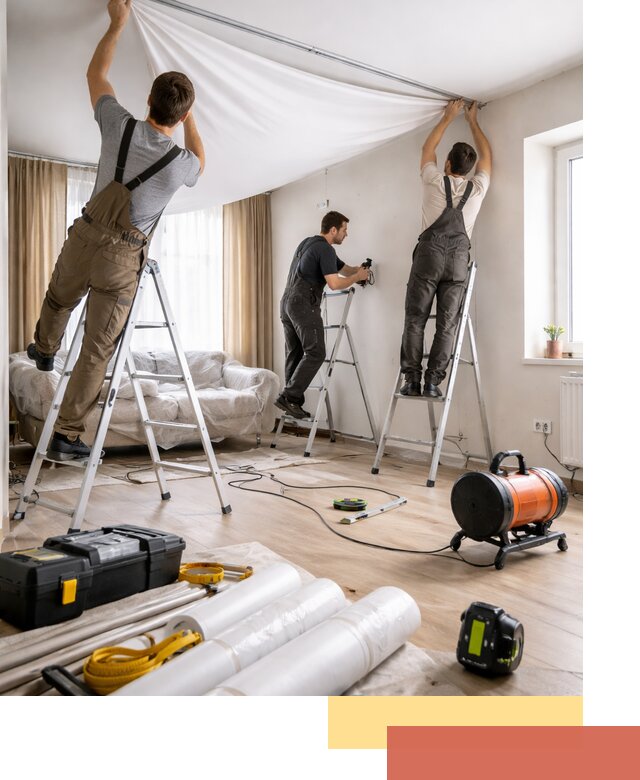 Монтаж натяжного потолка в гостиной в Переславле-Залесском