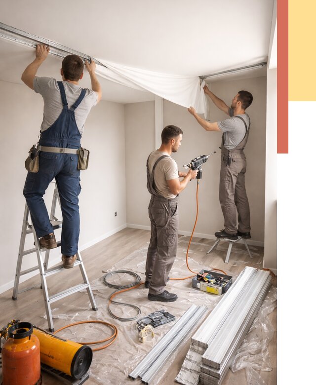 Монтаж натяжного потолка в студии в Переславле-Залесском от 5708 руб. — быстро и недорого | ОТДЕЛОЧНИК-Прс