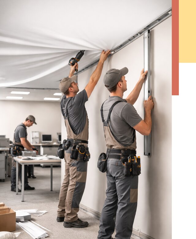 Монтаж натяжного потолка в офисе в Переславле-Залесском от 467 руб/м² — быстро и недорого | ОТДЕЛОЧНИК-Прс