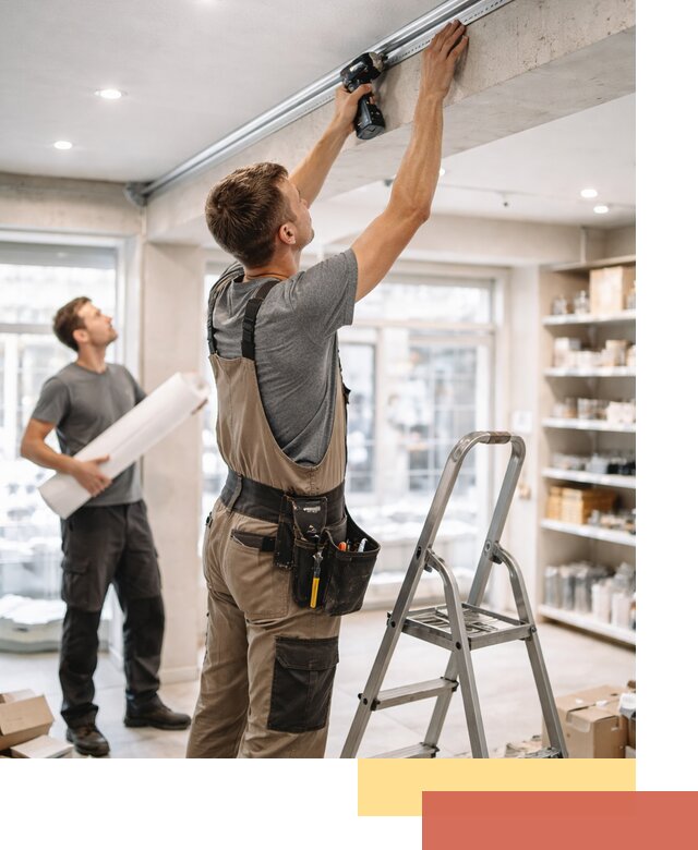 Монтаж натяжных потолков в магазине в Переславле-Залесском