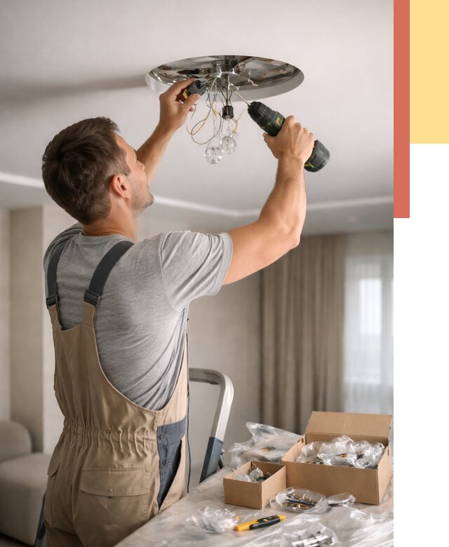 Установка люстры в натяжной потолок в Переславле-Залесском от 1245 руб. | Быстро и недорого — ОТДЕЛОЧНИК-Прс