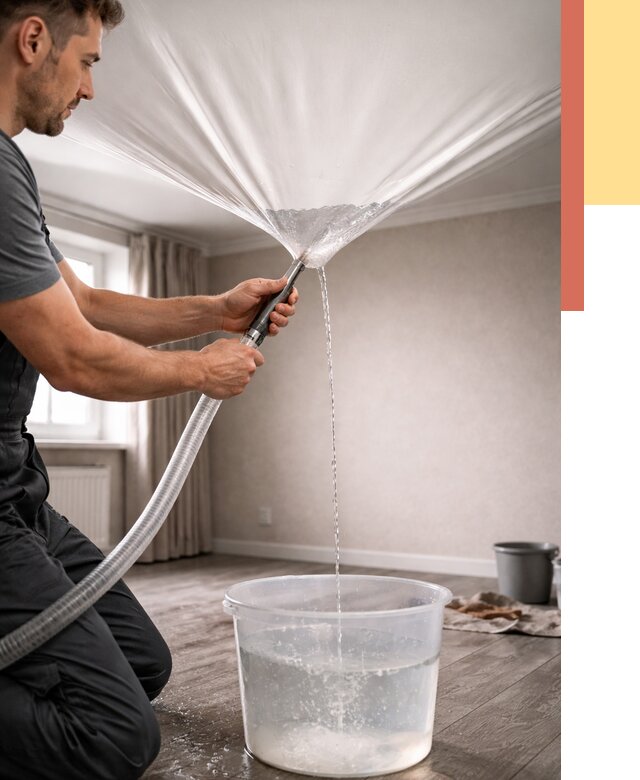 Слив воды с натяжного потолка в Переславле-Залесском от 2595 руб. быстро и недорого | ОТДЕЛОЧНИК-Прс