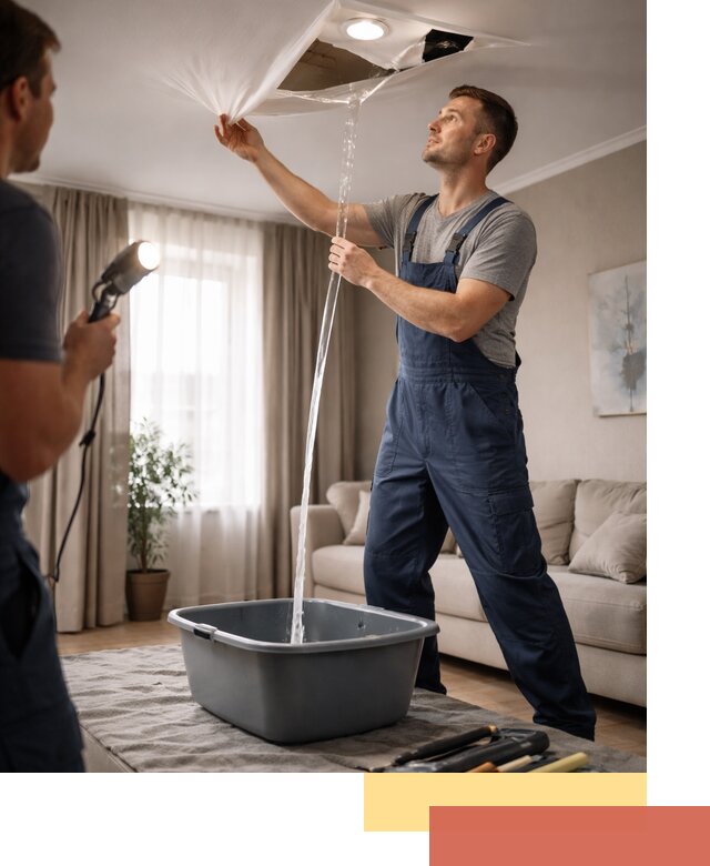 Слив воды с натяжного потолка в Переславле-Залесском быстро и аккуратно