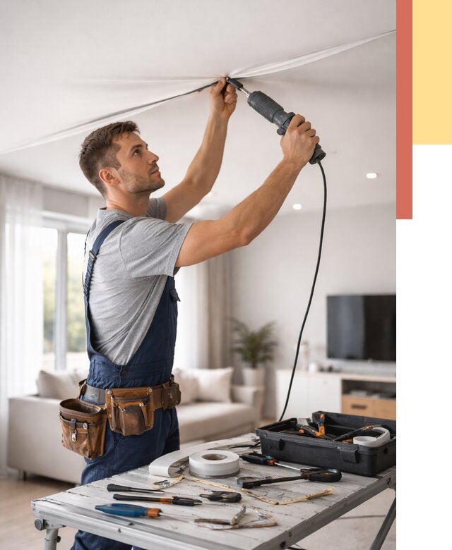 Ремонт натяжных потолков в Переславле-Залесском от 9860 руб. под ключ — ОТДЕЛОЧНИК-Прс