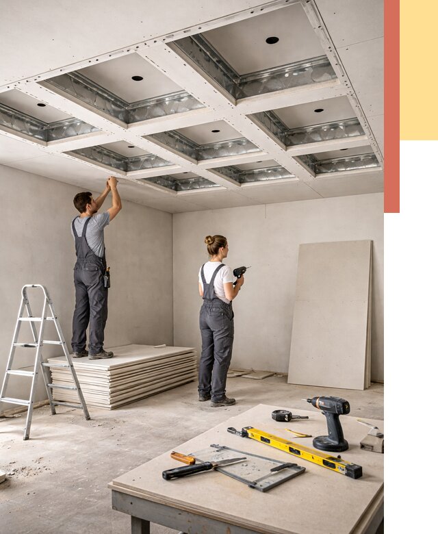 Кессонный потолок из гипсокартона в Переславле-Залесском от 1920 руб. — монтаж и под ключ | ОТДЕЛОЧНИК-Прс