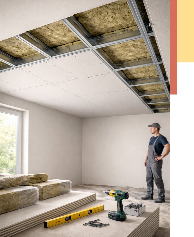 Звукоизоляция потолка ГКЛ в Переславле-Залесском от 986 руб. — монтаж под ключ | ОТДЕЛОЧНИК-Прс